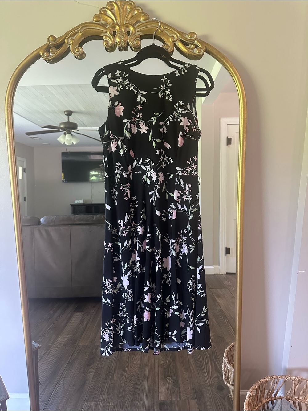 Anne Klein Black Midi Dress with Pink Floral Print - Picture 3 of 16